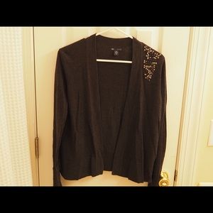 Gap black open-front cardigan w/ jewel shoulder detail